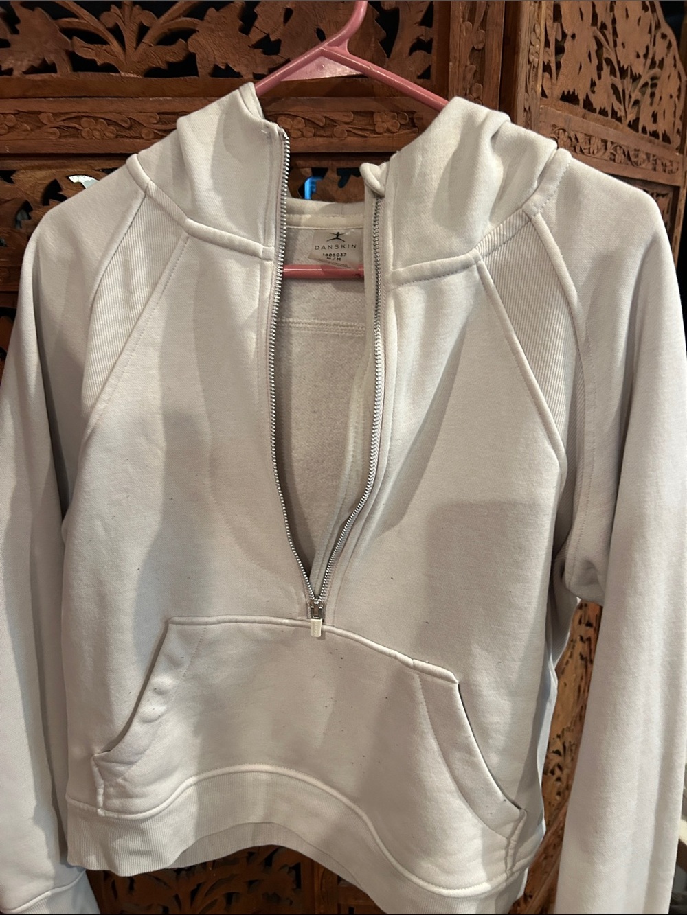 Danskin Light Cream Full-Zip Hoodie with Silver Zipper - Picture 2 of 5